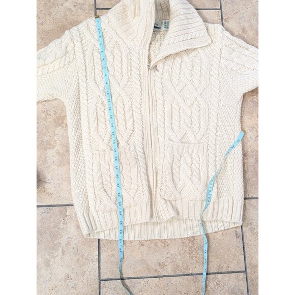 Aran Craft Ivory Merino Wool Zip Cardigan Sweater Cable Knit Fisherman Sz XL - Picture 10 of 11